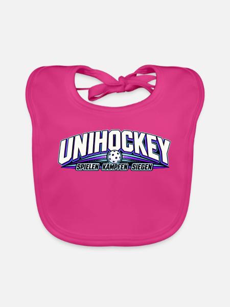 Unihockey NeonLogo Kraftvoll - Baby Bio-Lätzchen - Fuchsia - Vorne