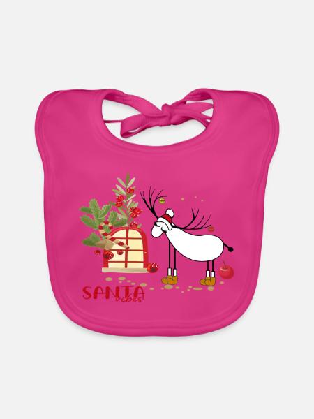 Hirsch im Winterwald - Baby Bio-Lätzchen - Fuchsia - Vorne