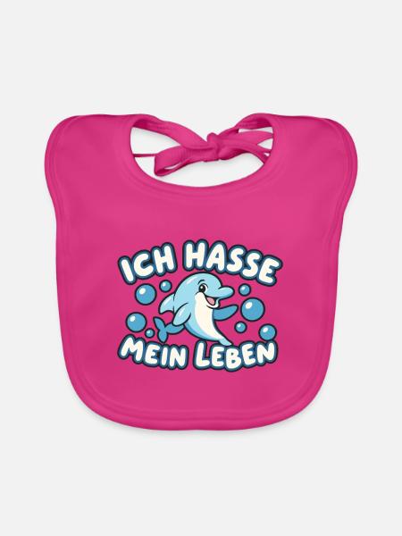 Delfin mit absurdem Lebensmotto - Baby Bio-Lätzchen - Fuchsia