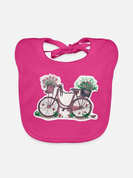 rosa Fahrrad mit Blumen - Baby Bio-Lätzchen - Fuchsia