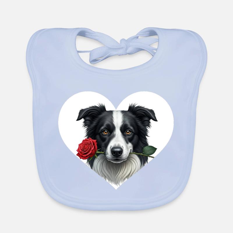 Border Collie mit Rose Baby Bio-Lätzchen