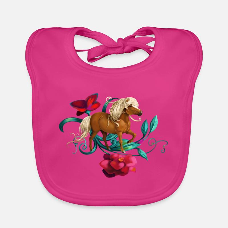 Poney camélia - Bavoir bio Bébé - fuchsia