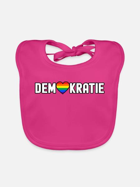 Demokratie mit Regenbogenherz - Baby Bio-Lätzchen - Fuchsia
