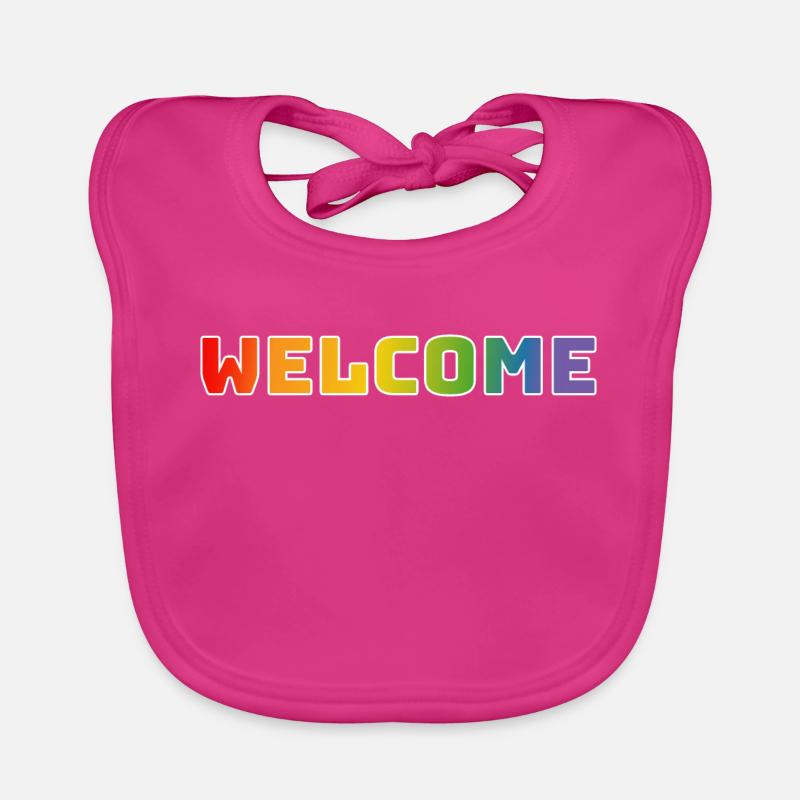 Rainbow welcome white - Organic Baby Bibs - fuchsia