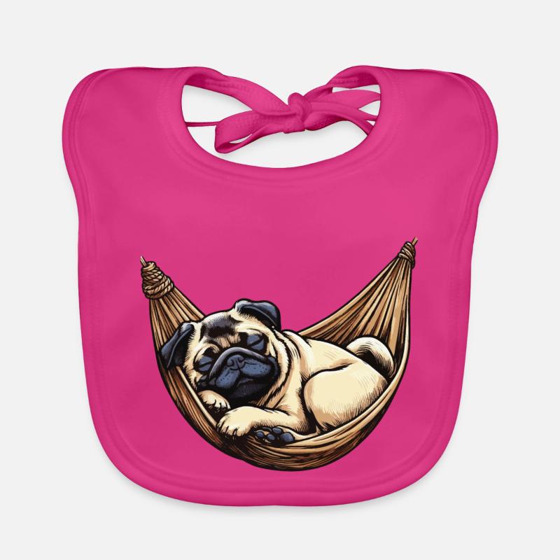 Pug sleeps in hammock Funny Sleep Pug Organic Baby Bibs