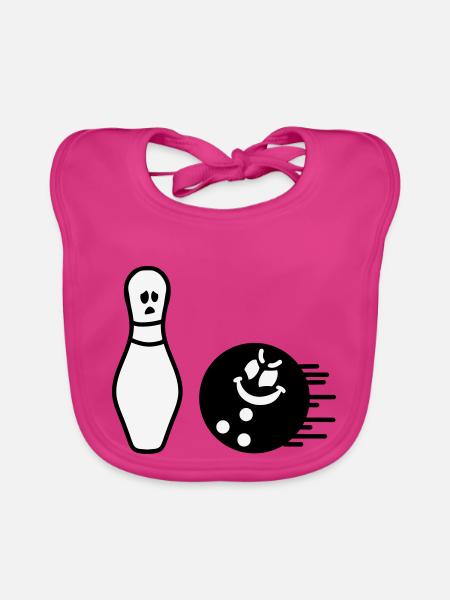 Pin und Bowlingkugel Bowling - Baby Bio-Lätzchen - Fuchsia - Vorne