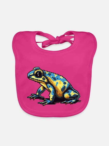 Farbenfroher Retro Pixel Pfeilgiftfrosch in 8 Bit - Baby Bio-Lätzchen - Fuchsia - Vorne