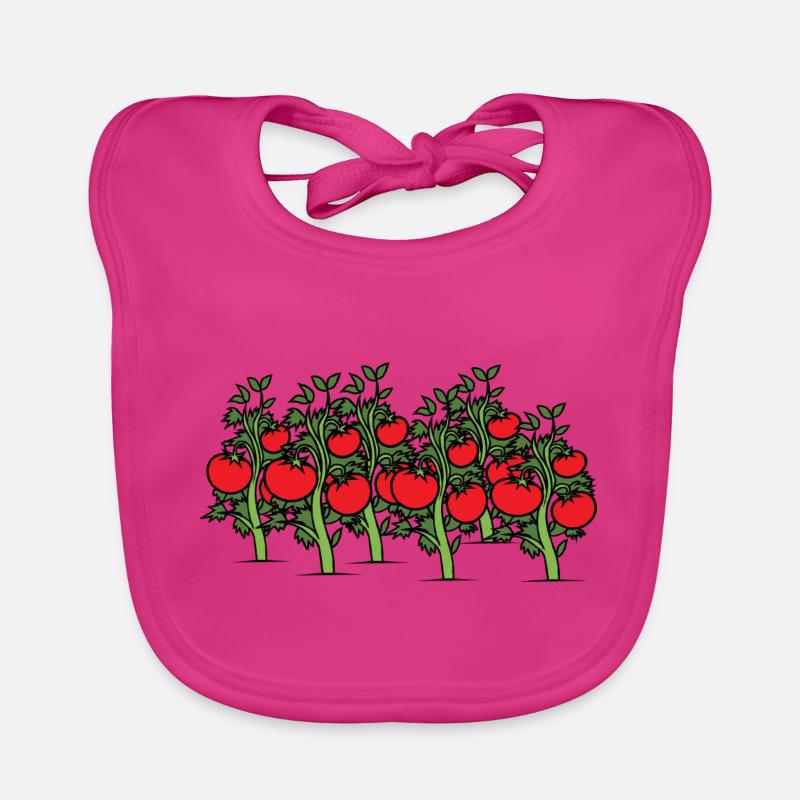 Des tomates sur l’arbuste. Idée de cadeau Bavoir bio Bébé
