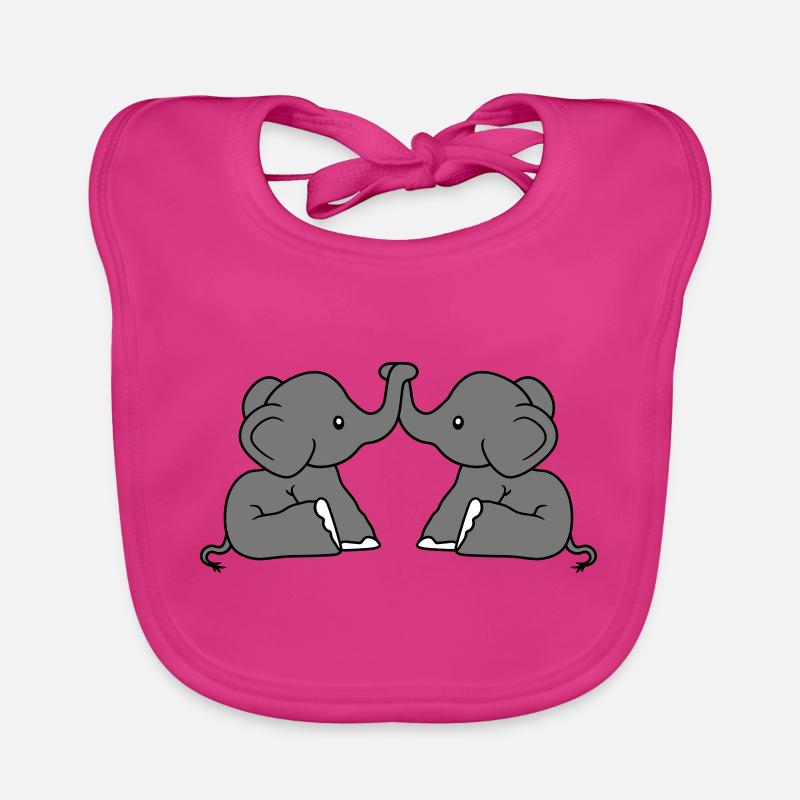 Mignon 2 éléphants amis équipe deux couple de trompes - Bavoir bio Bébé - fuchsia