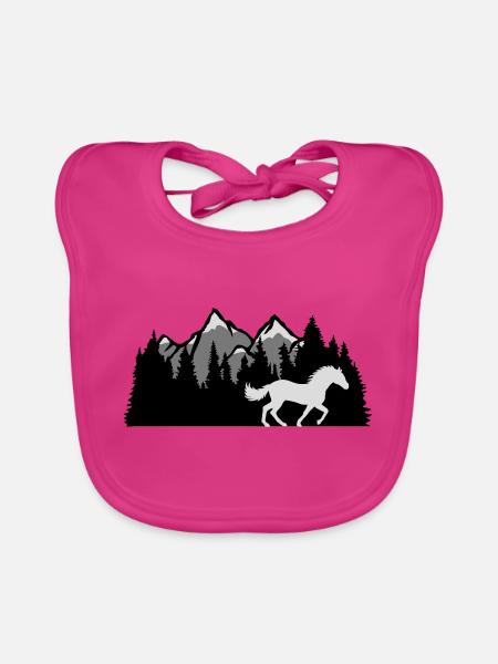 Berge Wald Natur Pferd - Baby Bio-Lätzchen - Fuchsia - Vorne