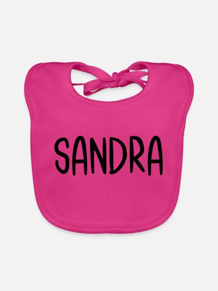 Sandra Nom personnalisé Police Texte Anniversaire - Bavoir bio Bébé - fuchsia - Devant