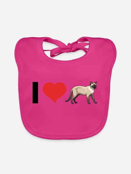 I love Siam Cats - Cute Pet Cat Design - Organic Baby Bibs - fuchsia - Front