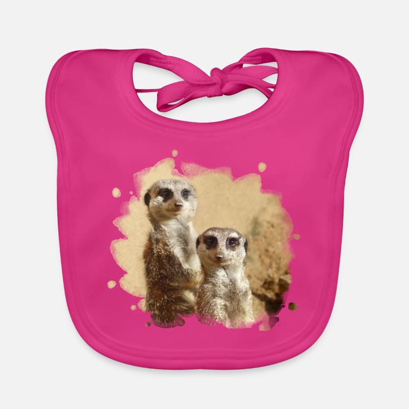 Deux suricates sourient à la caméra. Bavoir bio Bébé