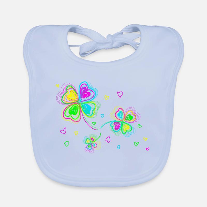 Trèfles multicolore et coeurs Bavoir bio Bébé
