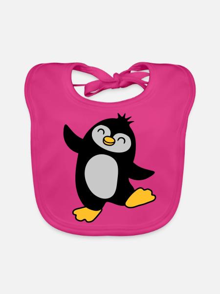 Joyeux pingouin mignon dansant - Bavoir bio Bébé - fuchsia - Devant