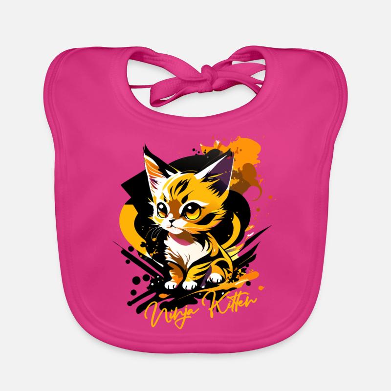 chaton, chaton ninja - Bavoir bio Bébé - fuchsia