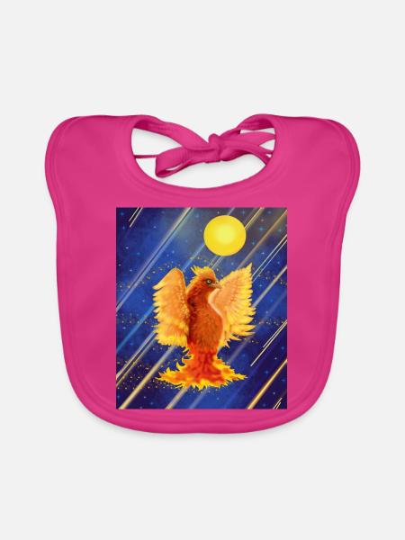 Cosmic Glowing Firebird: Cyber-Semurg - Organic Baby Bibs - fuchsia - Front