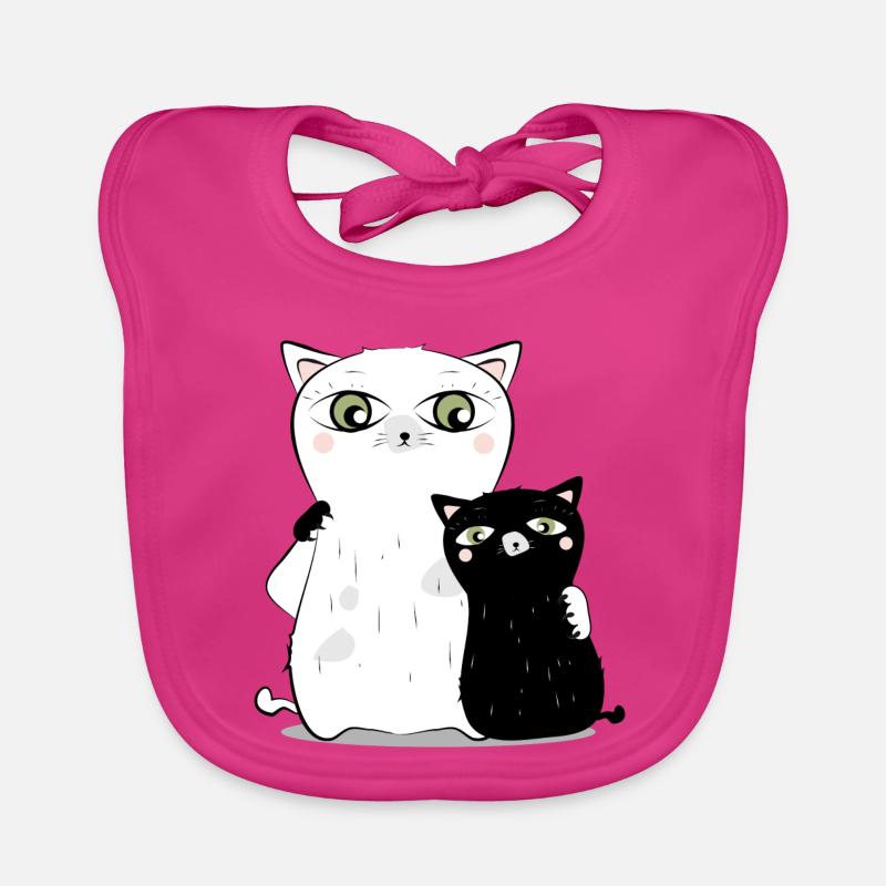 Chat Blanc & chat noir - Bavoir bio Bébé - fuchsia
