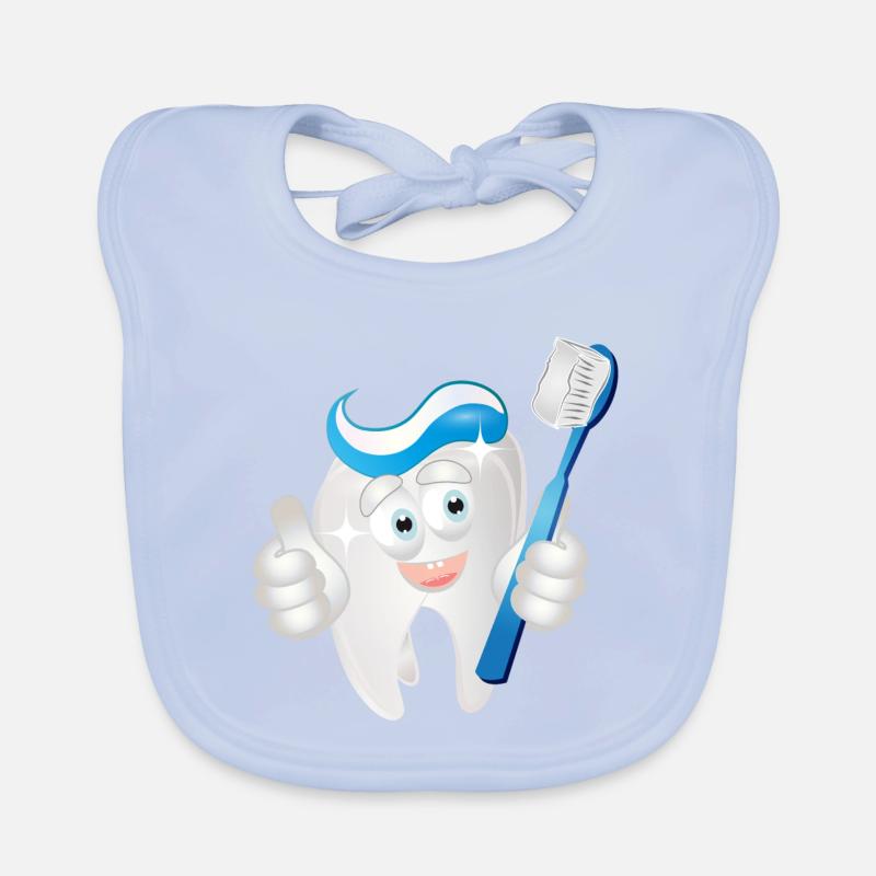 radiant white tooth with toothpaste as a comic Organic Baby Bibs