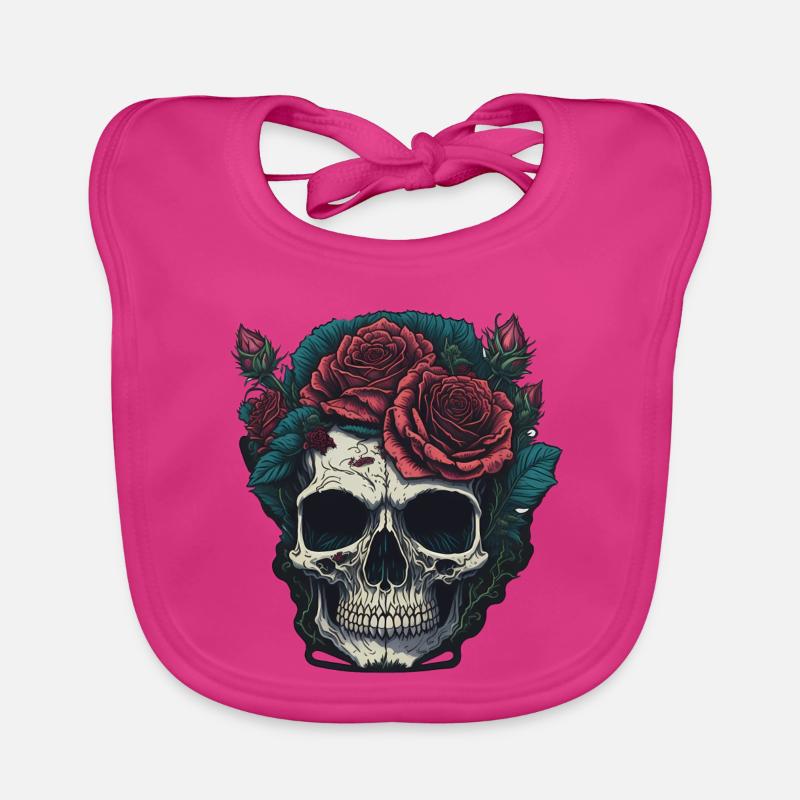 Totenkopf mit Rosen Baby Bio-Lätzchen