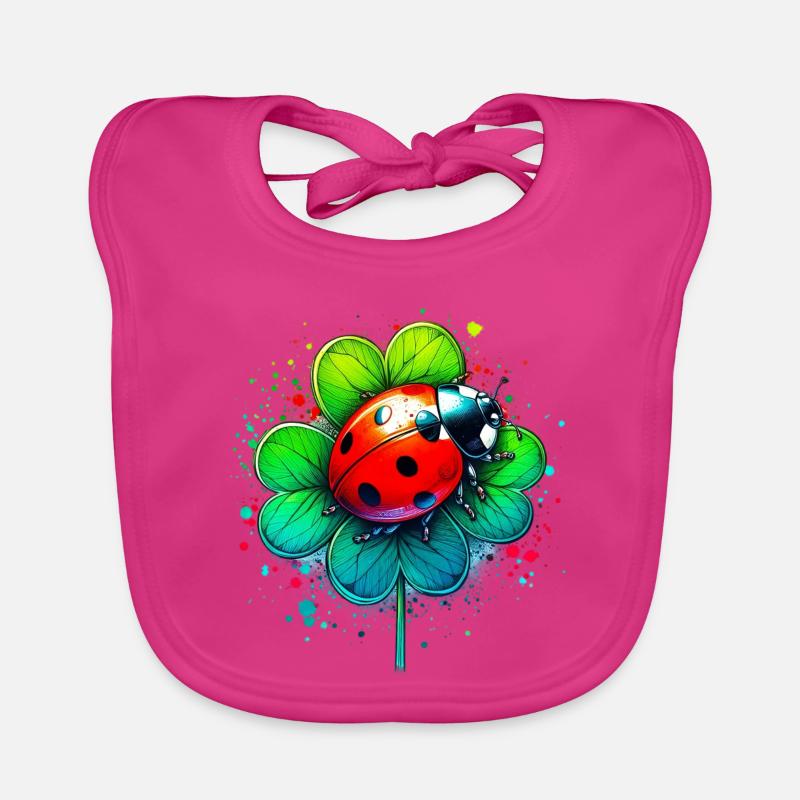 Ladybug on a four-leaf clover Organic Baby Bibs