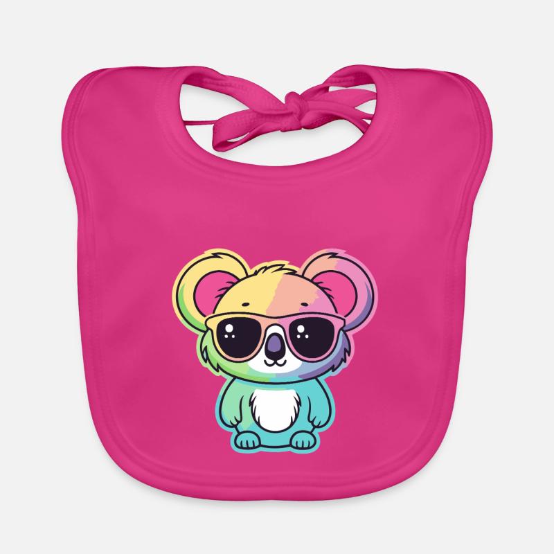 Regenbogen-Neon-Koala mit Brille Baby Bio-Lätzchen