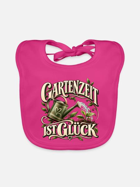 Gartenzeit ist Glück Geschenk Hobbygärtner Garten - Baby Bio-Lätzchen - Fuchsia - Vorne
