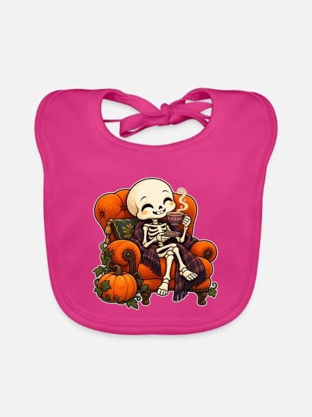 Friendly Skeleton Tea Time - Baby Bio-Lätzchen - Fuchsia
