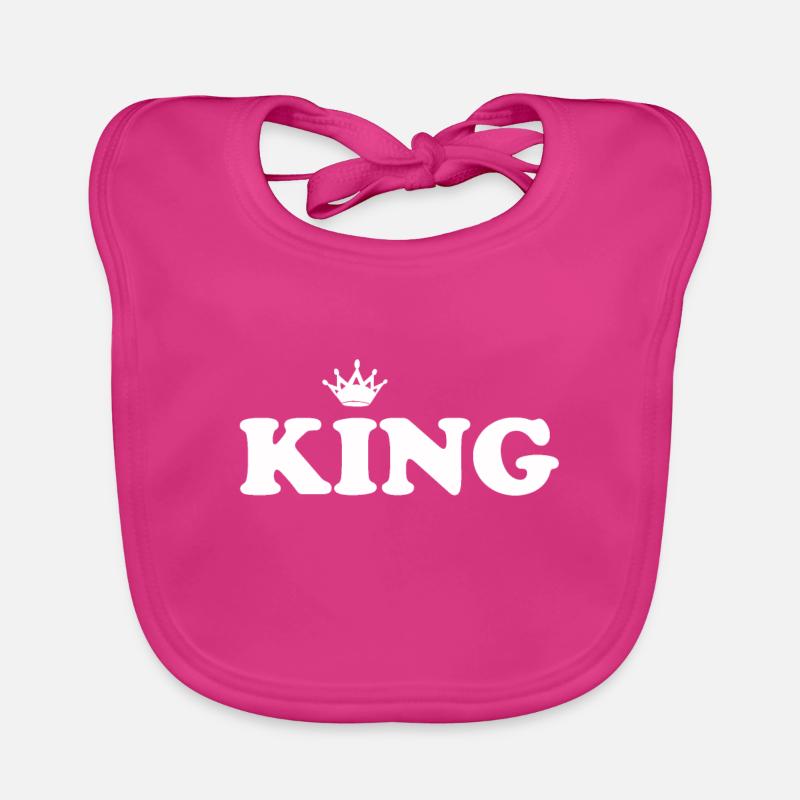 KING avec couronne blanche - Bavoir bio Bébé - fuchsia