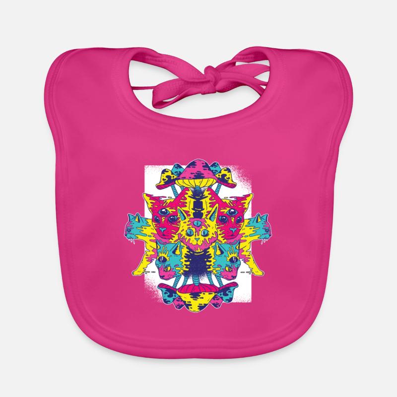 Chat psychédélique - chat psychédélique - coloré - Bavoir bio Bébé - fuchsia