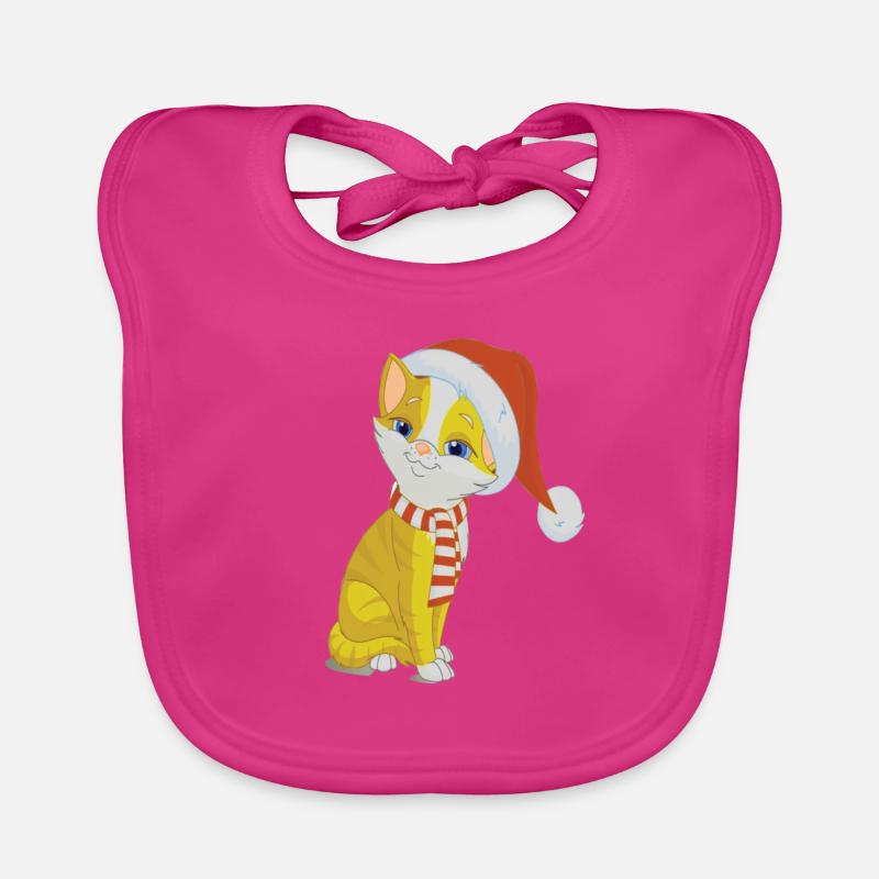 Chat de Noël jaune avec bonnet & écharpe Bavoir bio Bébé