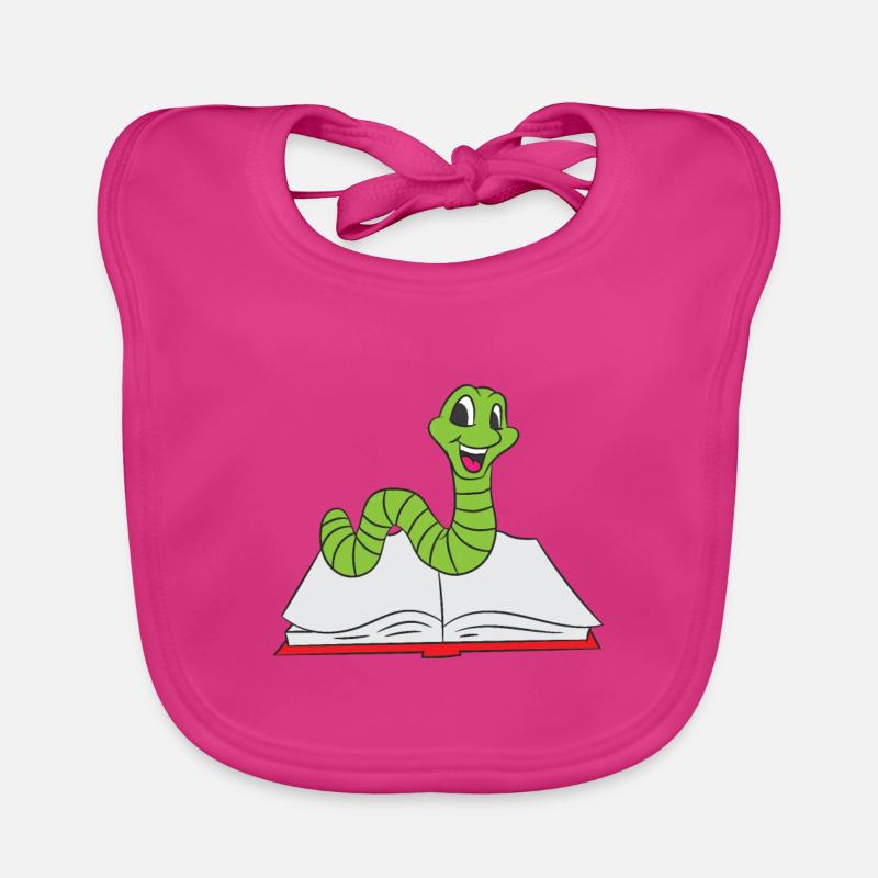 Bookworm crawls through a red book Organic Baby Bibs