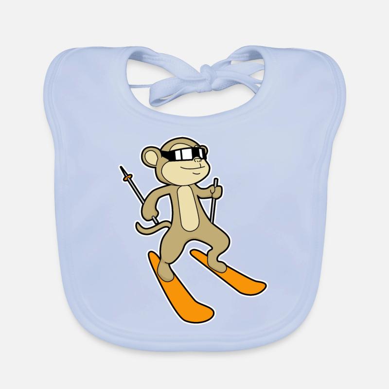 Monkey as skier with skier Organic Baby Bibs