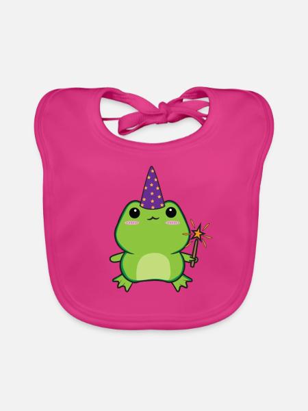 Cottagecore Aesthetic Kawaii Wizard Hat Magic - Organic Baby Bibs - fuchsia - Front