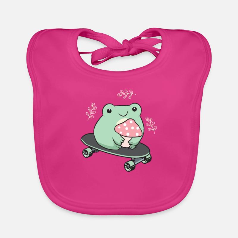 Cottagecore Aesthetic Kawaii Skateboarding Frog Organic Baby Bibs