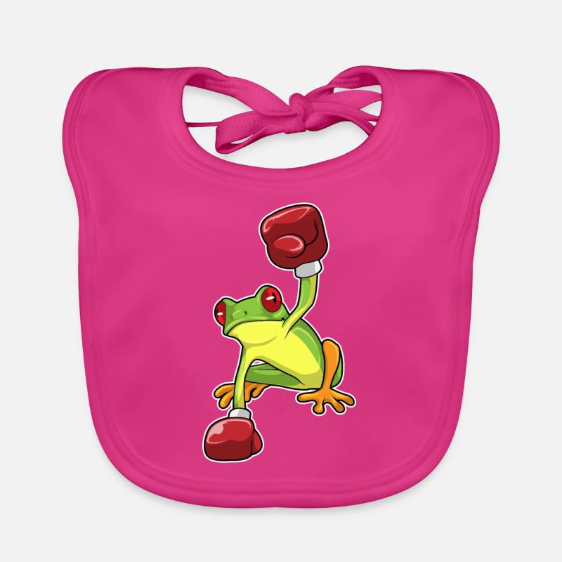 Boxe grenouille avec des gants de boxe - Bavoir bio Bébé - fuchsia