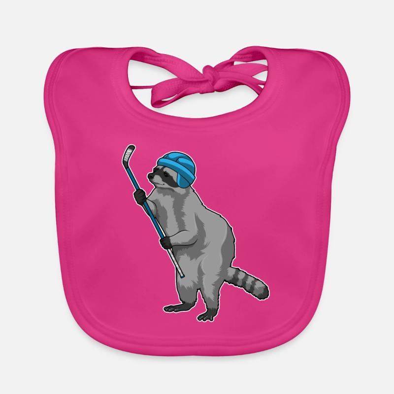 Waschbär beim Eishockey mit Eishockeyschläger Baby Bio-Lätzchen