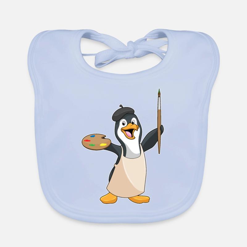 Penguin as a painter with brush & paint Organic Baby Bibs