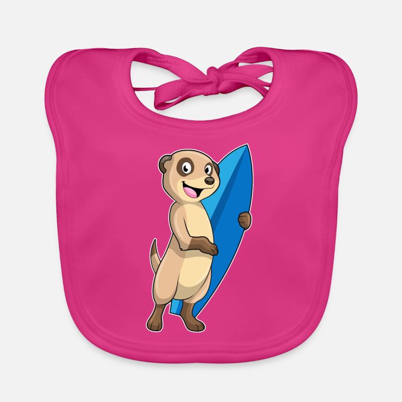 Erdmännchen als Surfer mit Surfbrett - Baby Bio-Lätzchen - Fuchsia