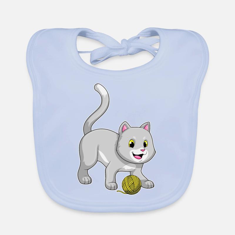 Chat avec boule de fil de laine Bavoir bio Bébé