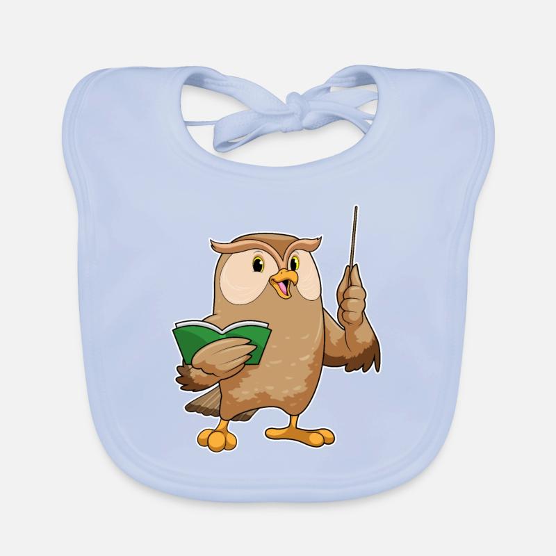 Eule als Lehrer mit Buch & Pointer Baby Bio-Lätzchen