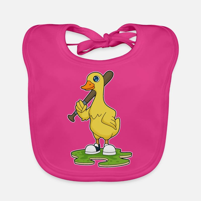 Canard jouant au baseball avec une batte de baseball - Bavoir bio Bébé - fuchsia