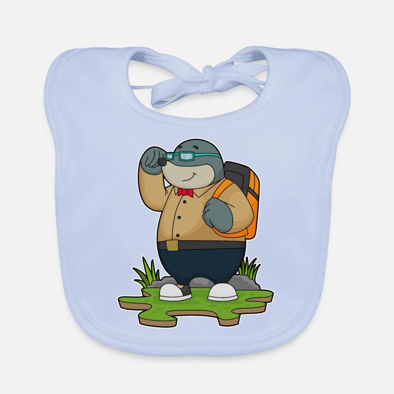 Mole as a hiker with backpack Organic Baby Bibs