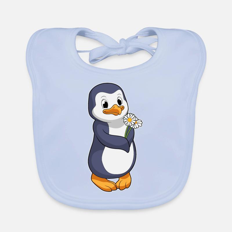 Pinguin mit Gänseblümchen Baby Bio-Lätzchen