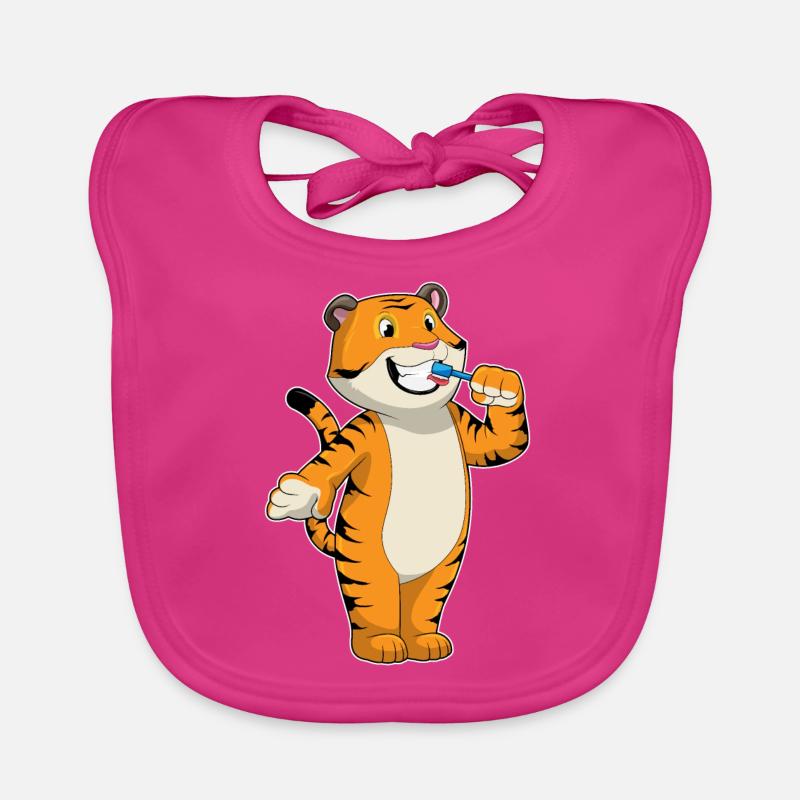 Tiger with toothbrush Organic Baby Bibs