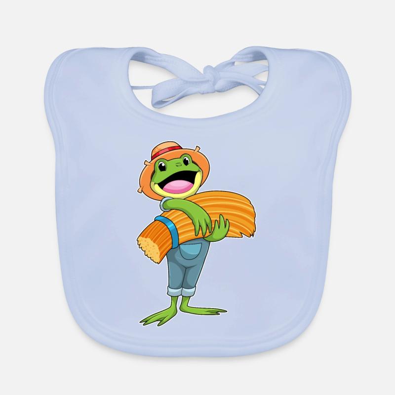 Frog as a farmer with straw Organic Baby Bibs