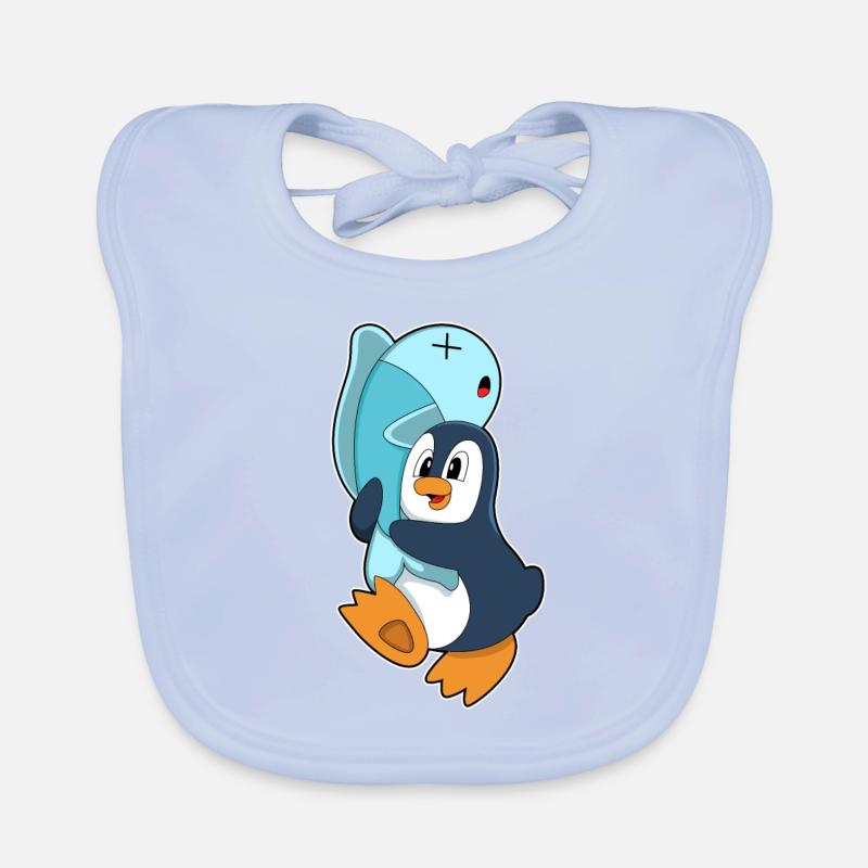 Pinguin mit Fisch Baby Bio-Lätzchen