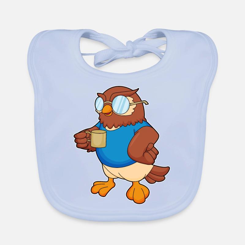 Eule mit Kaffeebecher Baby Bio-Lätzchen