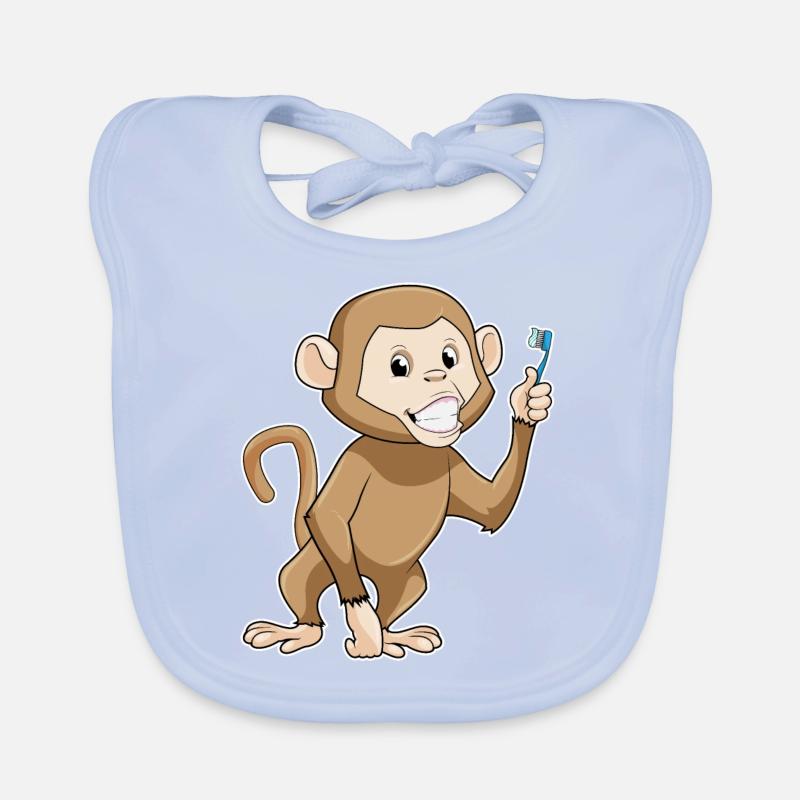 Monkey with toothbrush Organic Baby Bibs