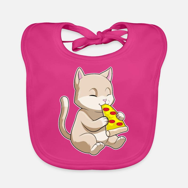 Katze mit Pizza - Baby Bio-Lätzchen - Fuchsia